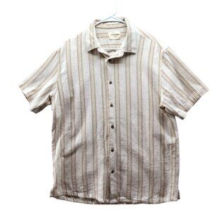 Hudson & Barrow Woven Shirt Mens XL Button Up Beige Striped Short Sleeve Mesh